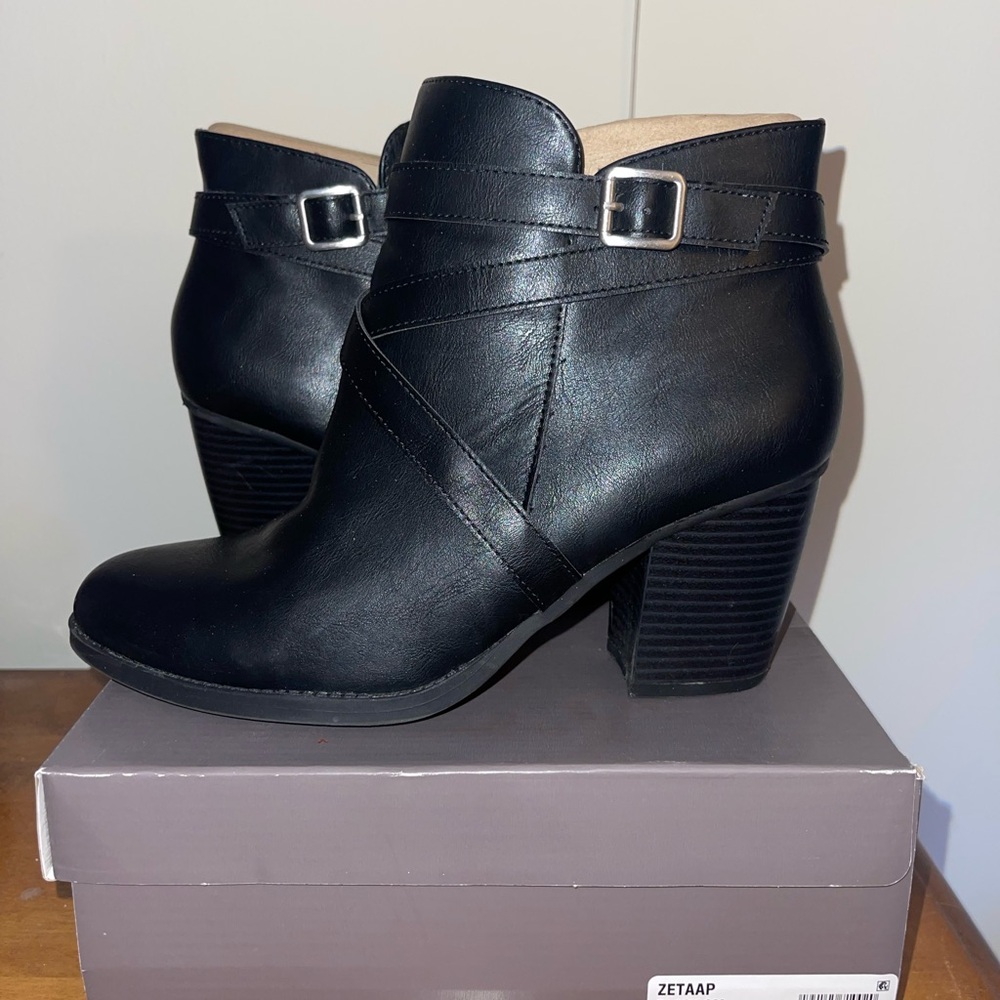 Style & Co black leather strap booties